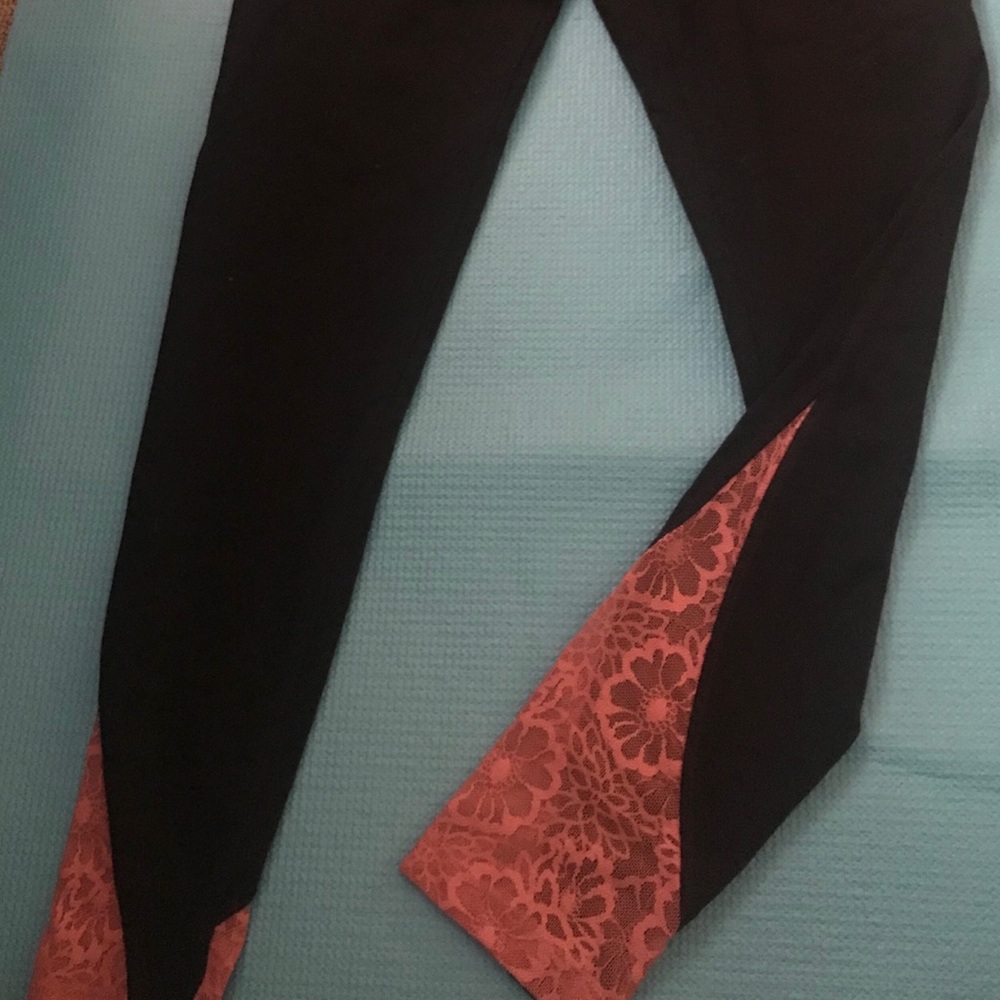 Pink lace bottom yoga leggings
